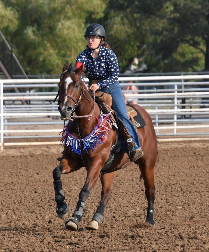 Patriotic fringe breast collar with wither strap. - Tiffanys Braided Tack LLC