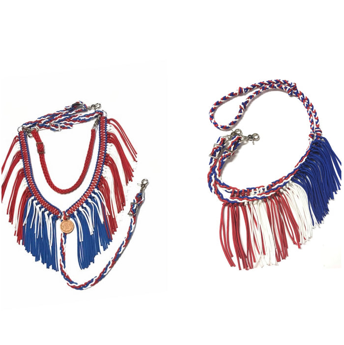 Patriotic fringe tack set…fringe breast collar and reins - Tiffanys Braided Tack LLC