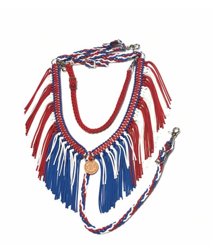 Patriotic fringe tack set…fringe breast collar and reins - Tiffanys Braided Tack LLC