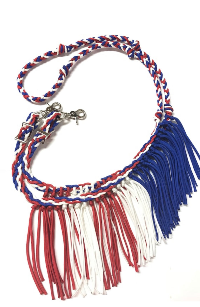 Patriotic fringe tack set…fringe breast collar and reins - Tiffanys Braided Tack LLC