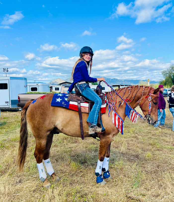 Patriotic fringe tack set…fringe breast collar and reins - Tiffanys Braided Tack LLC
