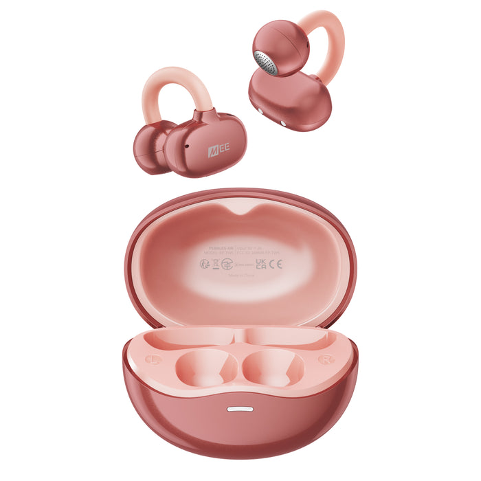 MEE audio Pebbles Air Open Ear True Wireless Earbuds and charging case in Rose Gold