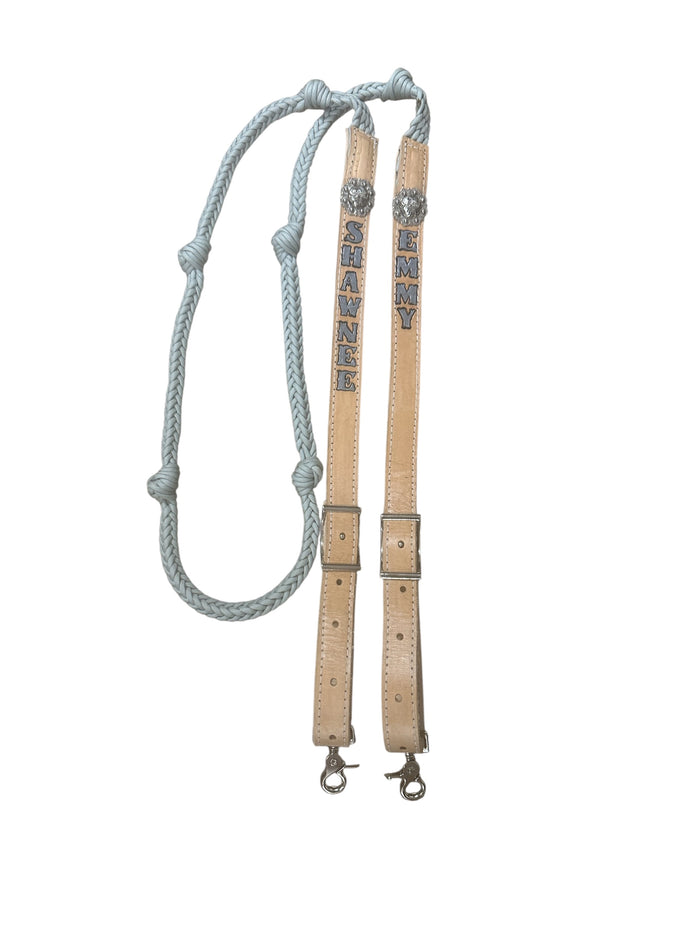 Personalized Barrel Reins leather and paracord , Round with grip knots...You choose color and length
