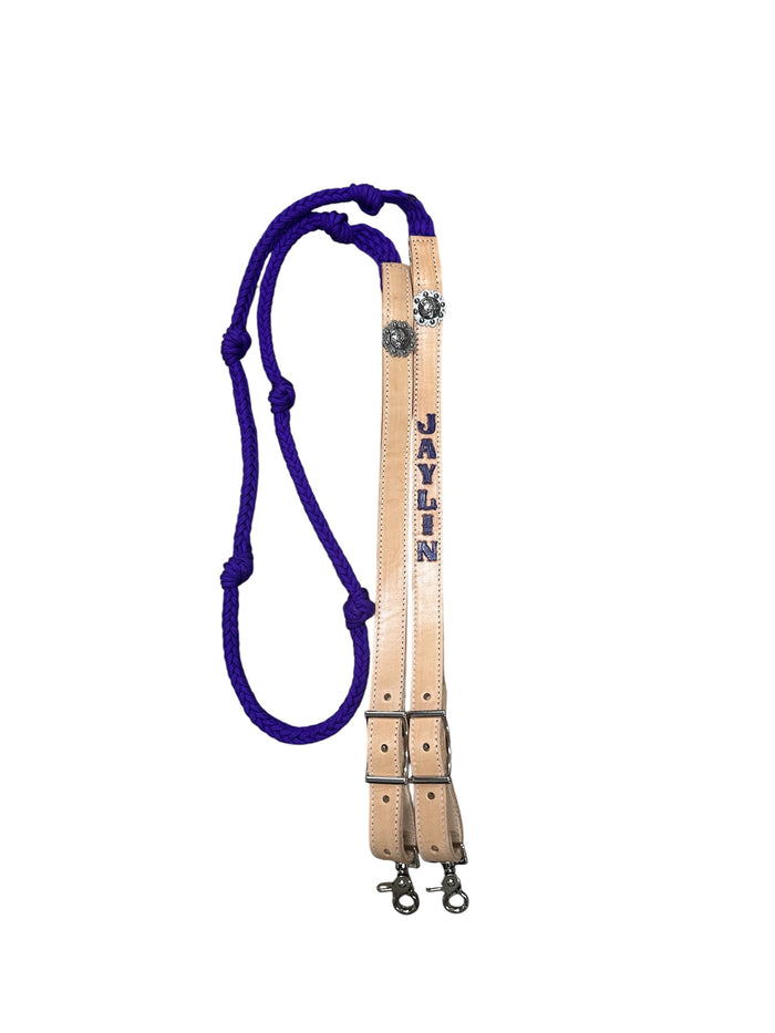 Personalized Barrel Reins leather and paracord , Round with grip knots...You choose color and length