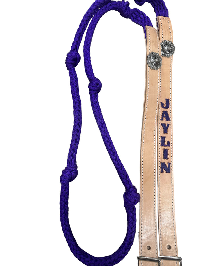 Personalized Barrel Reins leather and paracord , Round with grip knots...You choose color and length