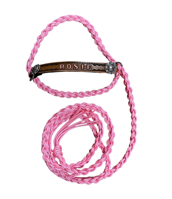 Personalized COW  halter large cow or mini cow size light  pink - Tiffanys Braided Tack LLC