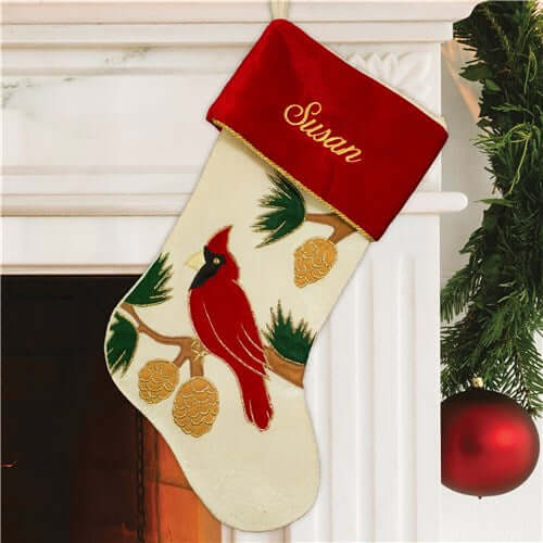 Personalized Embroidered Cardinal Christmas Stocking