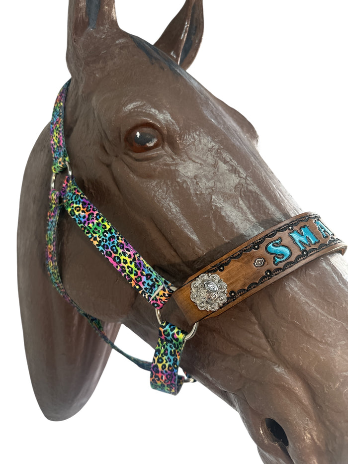 PERSONALIZED horse halter rainbow cheetah
