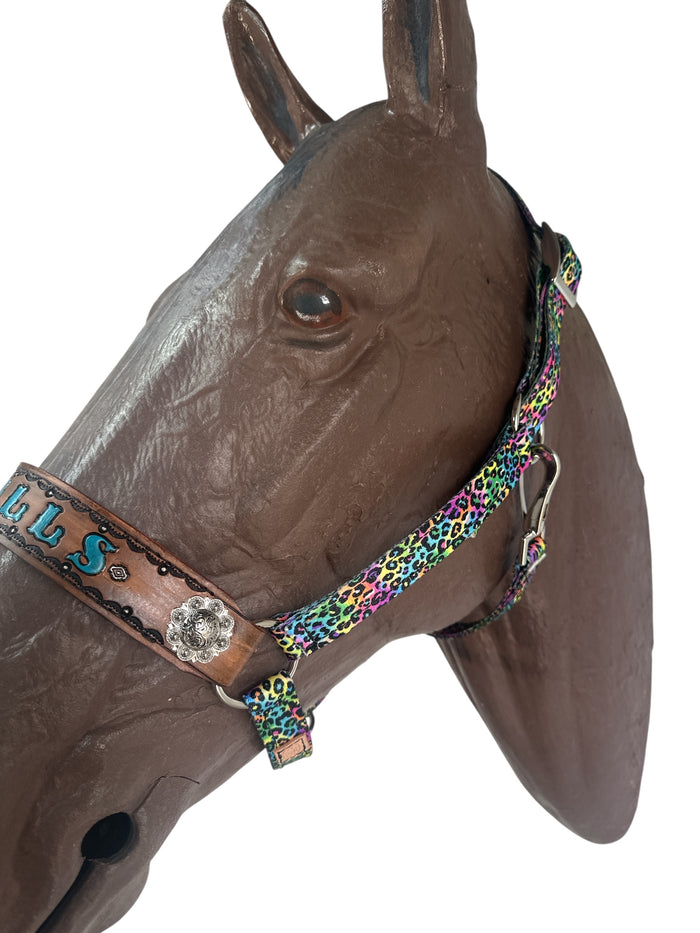 PERSONALIZED horse halter rainbow cheetah