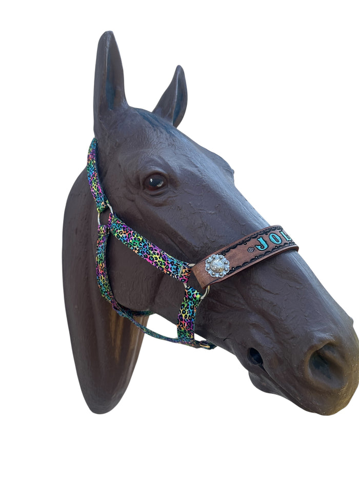 PERSONALIZED horse halter rainbow cheetah