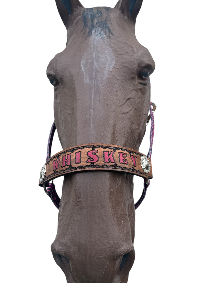 PERSONALIZED pink cheetah nylon horse halter.