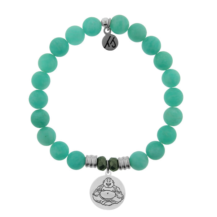 Peruvian Amazonite Stone Bracelet with Happy Buddha Sterling Silver Charm