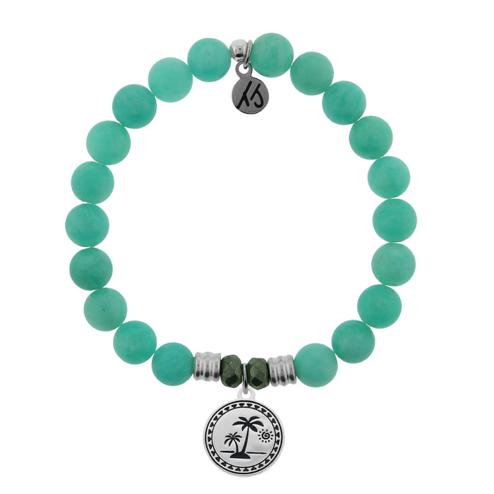 Peruvian Amazonite Stone Bracelet with Palm Tree Sterling Silver Charm Tiffany Jazelle