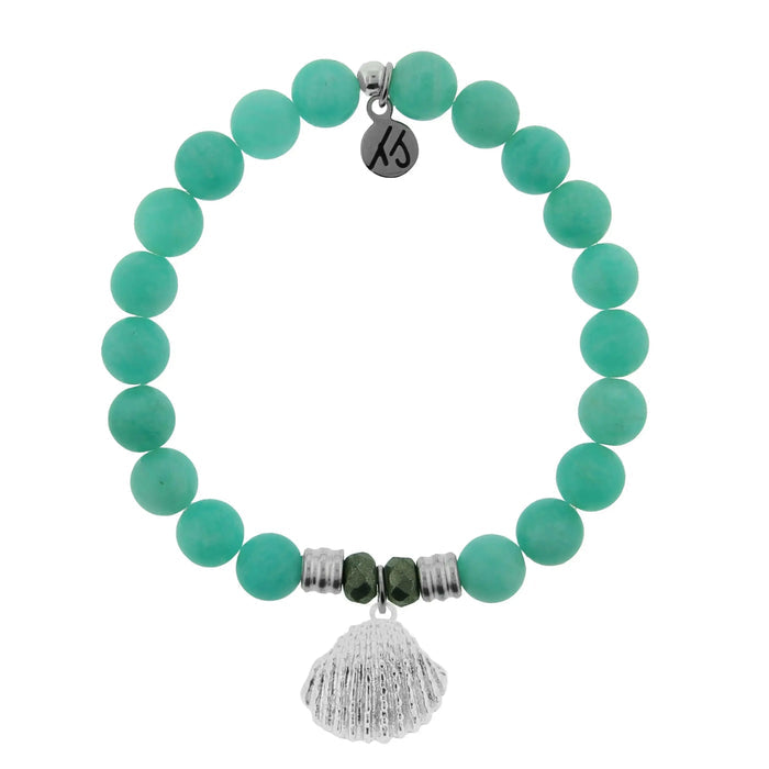 Peruvian Amazonite Stone Bracelet with Seashell Sterling Silver Charm Tiffany Jazelle