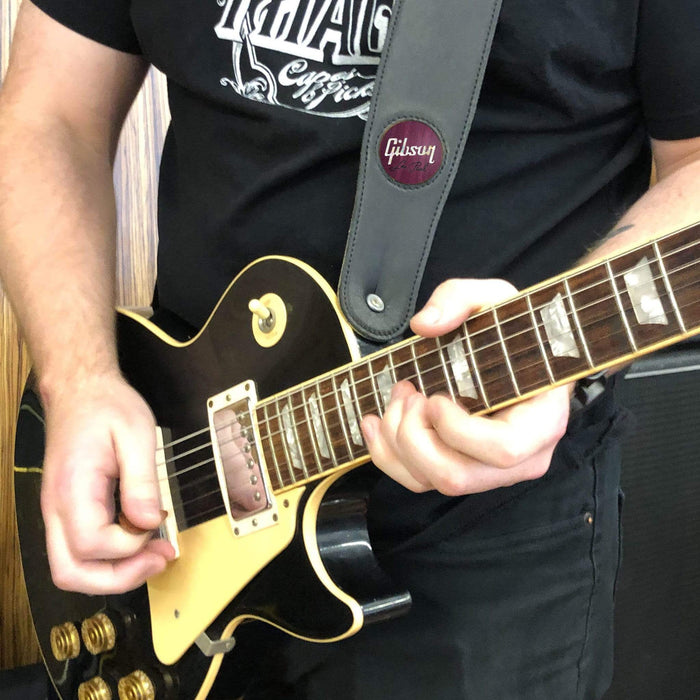 GibsonbyThalia Strap Purpleheart & Gibson Les Paul Pearl Logo Inlay | Italian Leather Strap
