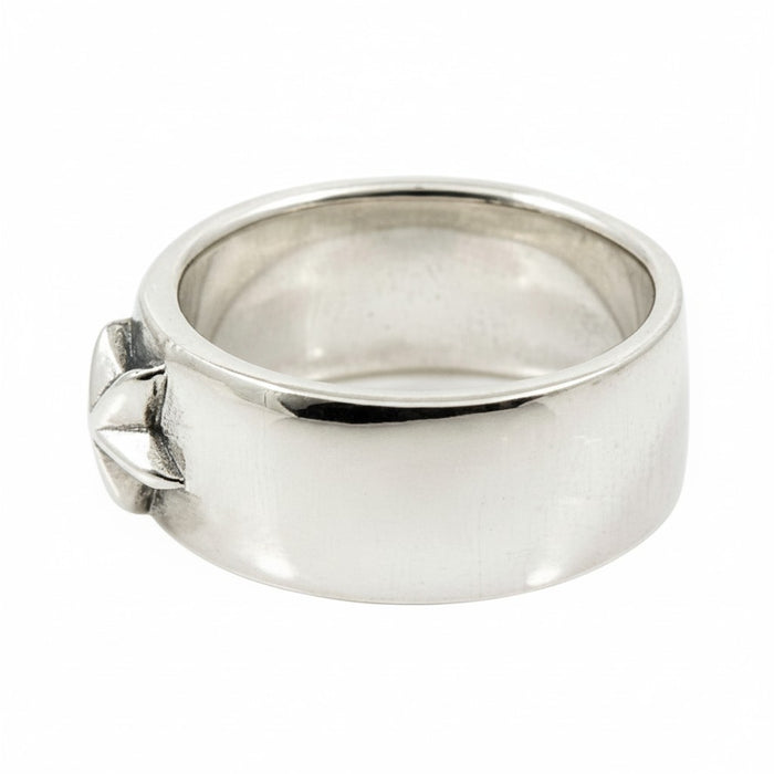 A side profile of the ring, showing its heavy 11mm wide solid silver band.
