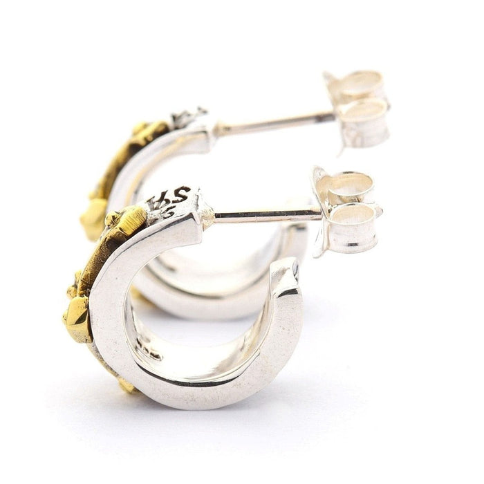 Back view of men's cross earrings showing 925 sterling silver hallmark and post closure