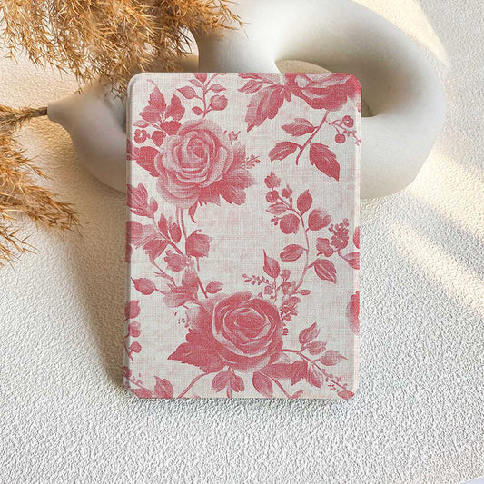 kindle case with pink roses on a textured surface