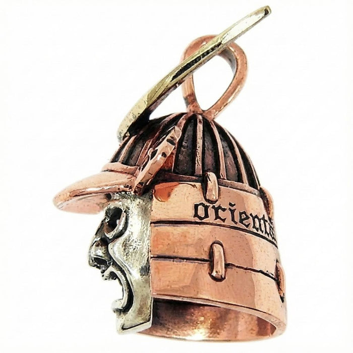 Detailed side profile of handcrafted samurai jewelry showing mixed metal layers