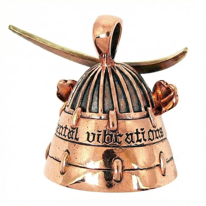 Back view of helmet pendant showing Oriental Vibrations engraving