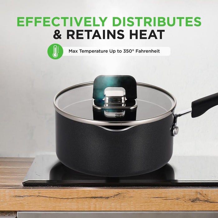 Saucepan Pot 3.1 Qt Non-Stick Foldable Knob Tempered Glass Lid