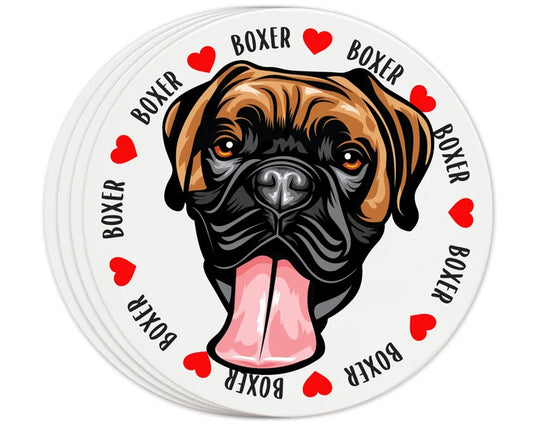 [Set of 4] 4 inch Round Premium Absorbent Ceramic Dog Lover Coasters - Boxer - Christmas by Krebs Wholesale
