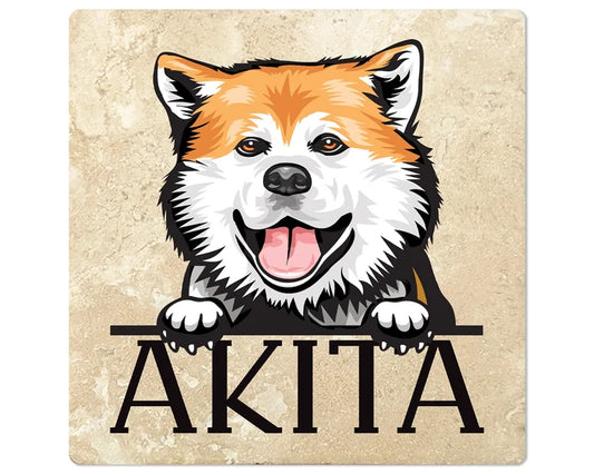 [Set of 4] 4" Square Premium Absorbent Travertine Dog Lover Coasters - Akita - Christmas by Krebs Wholesale