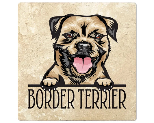 [Set of 4] 4" Square Premium Absorbent Travertine Dog Lover Coasters - Border Terrier - Christmas by Krebs Wholesale