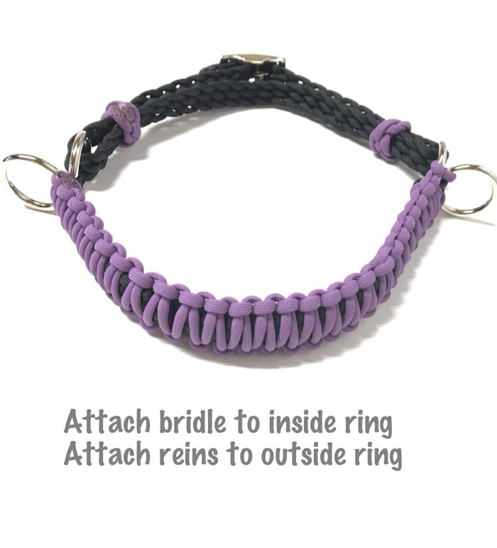 side pull hackamore  bitless attachment.... lilac with brown or black chinstrap...all sizes