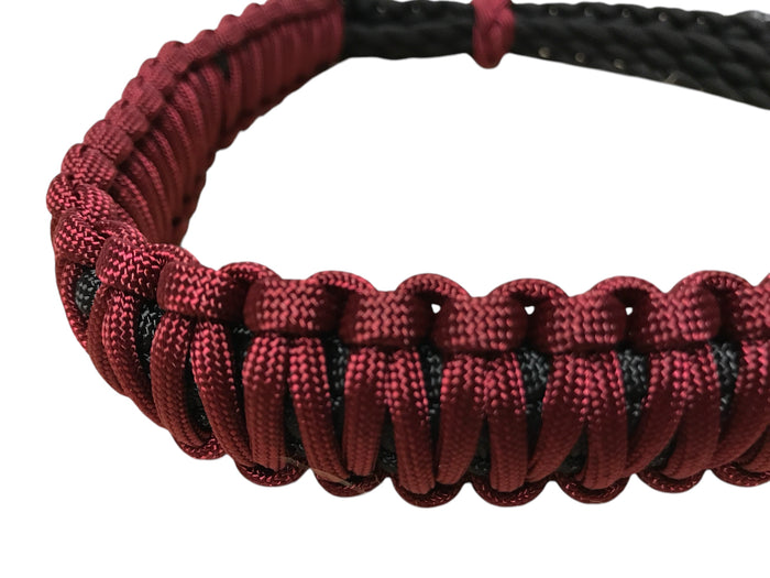 side pull hackamore  burgundy bitless attachment.... with black or brown  chinstrap...all sizes - Tiffanys Braided Tack LLC