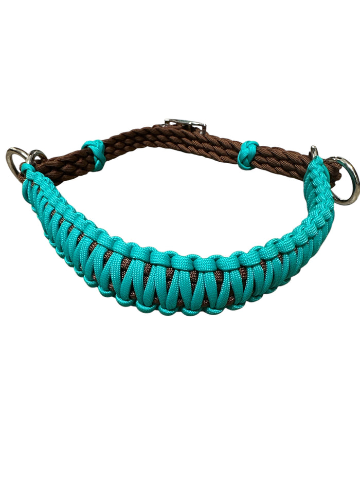 side pull hackamore "with a whoa" bitless attachment....  green turquoise with brown or black chinstrap...all sizes - Tiffanys Braided Tack LLC
