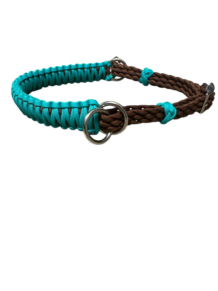 side pull hackamore "with a whoa" bitless attachment....  green turquoise with brown or black chinstrap...all sizes - Tiffanys Braided Tack LLC