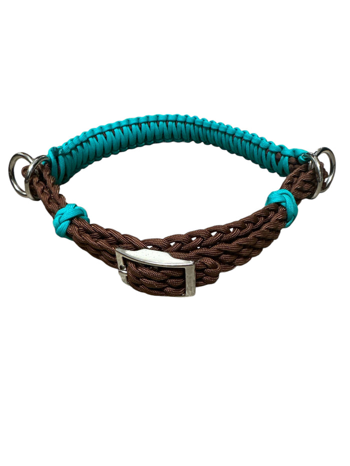 side pull hackamore "with a whoa" bitless attachment....  green turquoise with brown or black chinstrap...all sizes - Tiffanys Braided Tack LLC