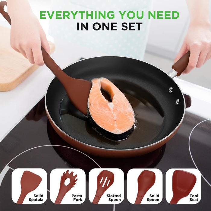 Silicone Kitchen Utensils Set - Heat-Resistant, Food-Grade, Brown
