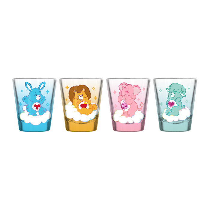 Silver Buffalo Care Bear Cousins Cloud Poses Ombre 4pc. 1.5oz. Mini Glass Set