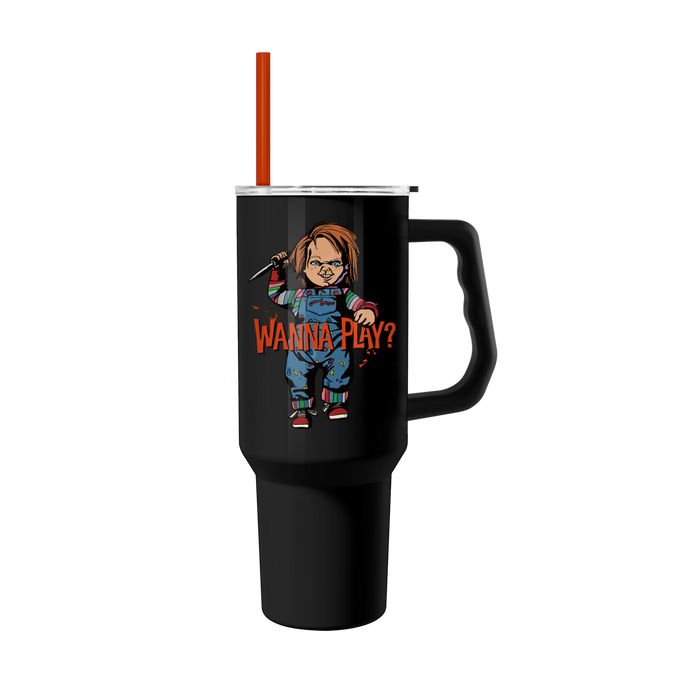 Silver Buffalo Chucky Wanna Play 40oz Stainless Steel Tumbler w Handle