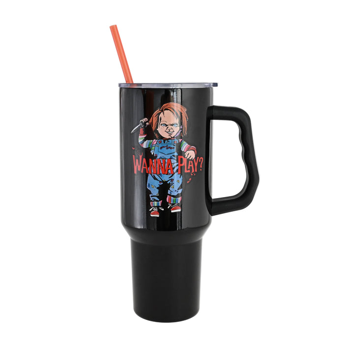 Silver Buffalo Chucky Wanna Play 40oz Stainless Steel Tumbler w Handle