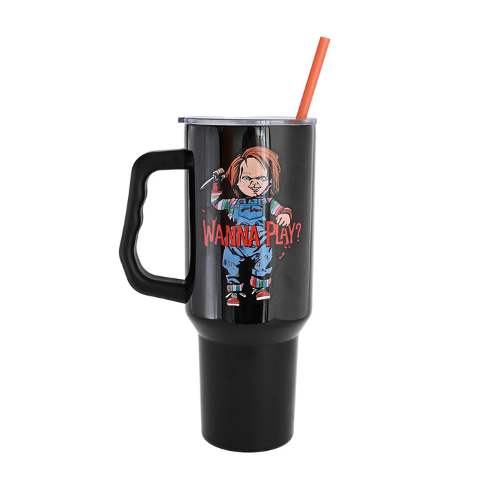 Silver Buffalo Chucky Wanna Play 40oz Stainless Steel Tumbler w Handle