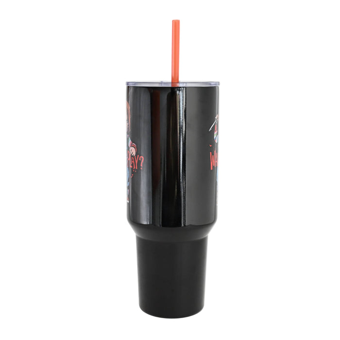 Silver Buffalo Chucky Wanna Play 40oz Stainless Steel Tumbler w Handle