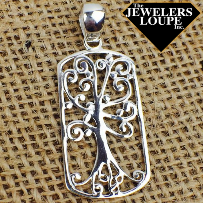 Southern Gates Sterling Silver Rectangular Oak Tree Pendant