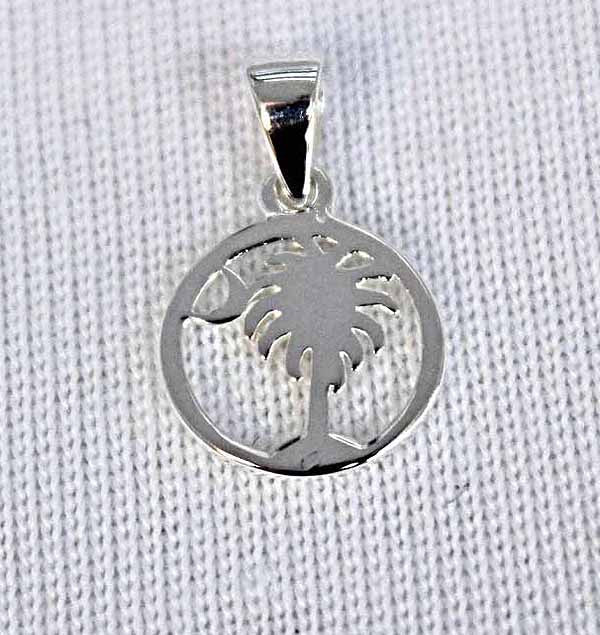 Southern Gates Sterling Silver Tiny Round Palmetto Tree and Moon Pendant