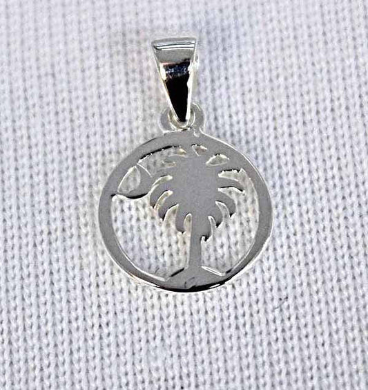 Southern Gates Sterling Silver Tiny Round Palmetto Tree and Moon Pendant