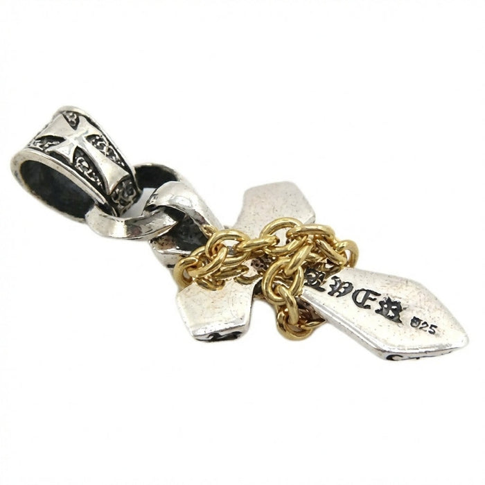 Back view of 925 sterling silver cross pendant showing authenticity hallmark stamp