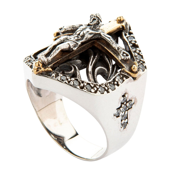A piece of men's devotional jewelry, this crucifix ring is made from premium, solid materials.