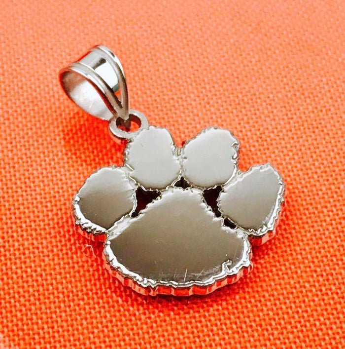 Sterling Silver LogoArt Officially Licensed Clemson University Large Paw Pendant