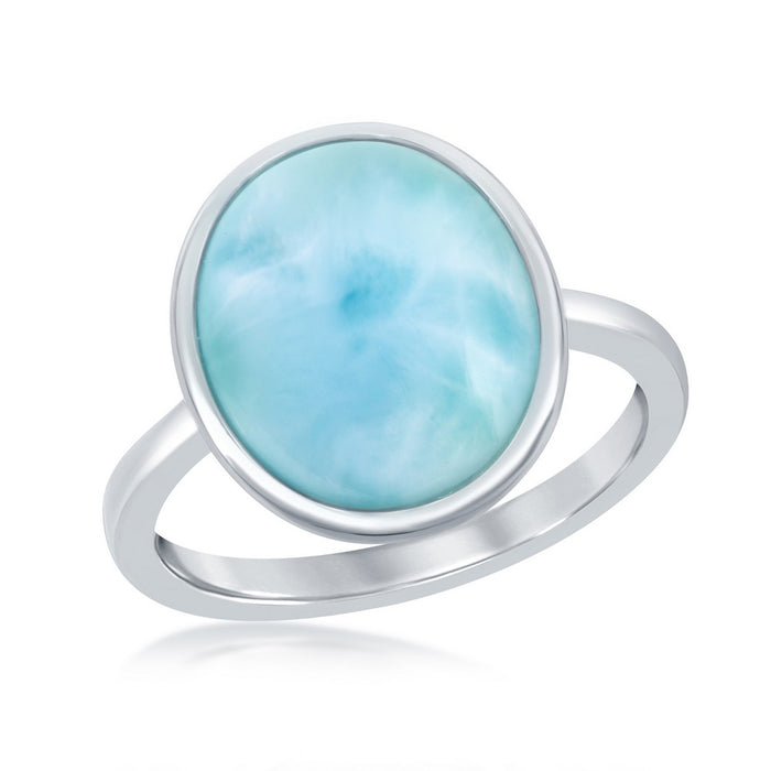 Sterling Silver Oval Larimar Ring with Design Border, Size 9 (94204)