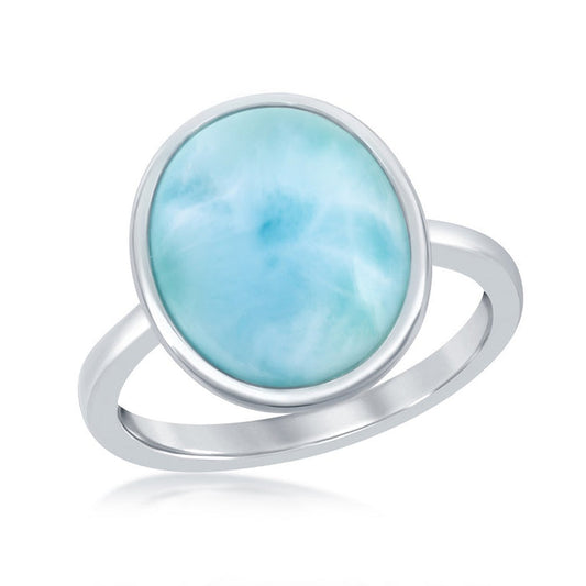 Sterling Silver Oval Larimar Ring with Design Border, Size 9 (94204)