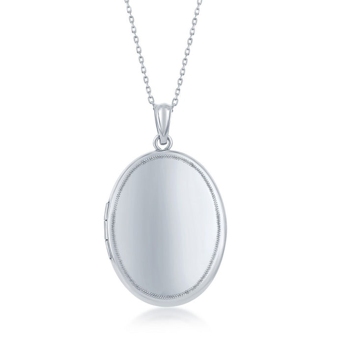 Sterling Silver Shiny Oval Locket with Sterling Silver Chain (93914)