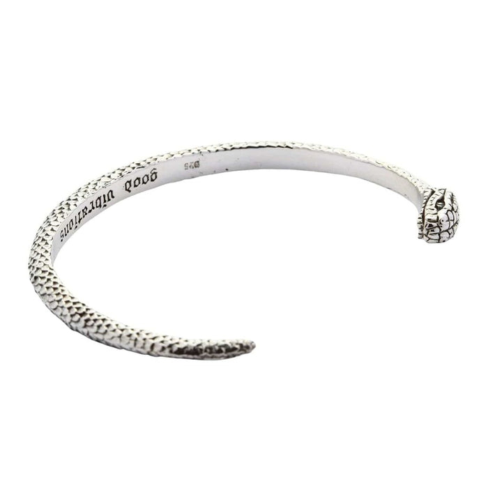 Inner band of bracelet showing 'good vibrations' engraving and 925 hallmark stamp
