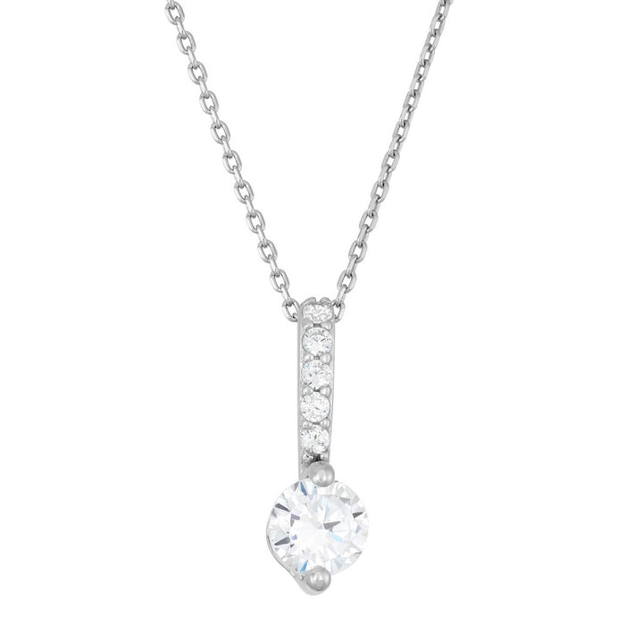 Thin Bar accented with Cubic Zirconia and Round Cubic Zirconia Solitaire set in Sterling Silver with 18" Chain.